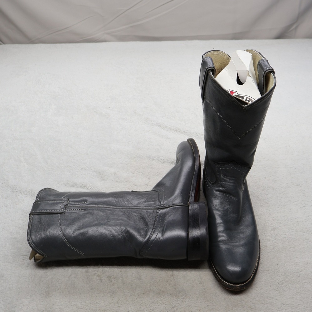 Justin Women 6.5R Roper Boots Grey Leather‎ Western Round Toe Classic USA Made